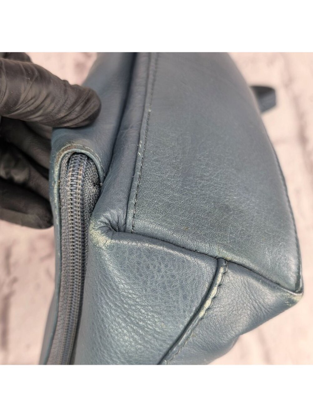 Great American Leather Works Crossbody Bag Blue Gray Multi Pocket Leather Purse - Picture 11 of 16